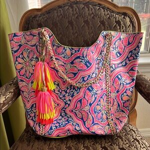 Lilly Pulitzer RARE Reversible Cork Tote Bag